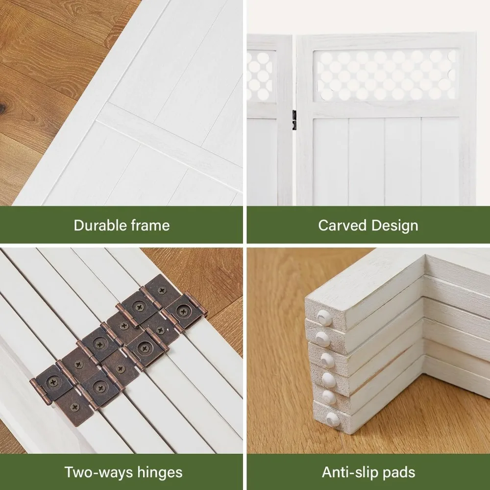 67 Inch Tall Natural Wood Folding Partition Room Dividers, No-Assembly Required, Enhance Privacy