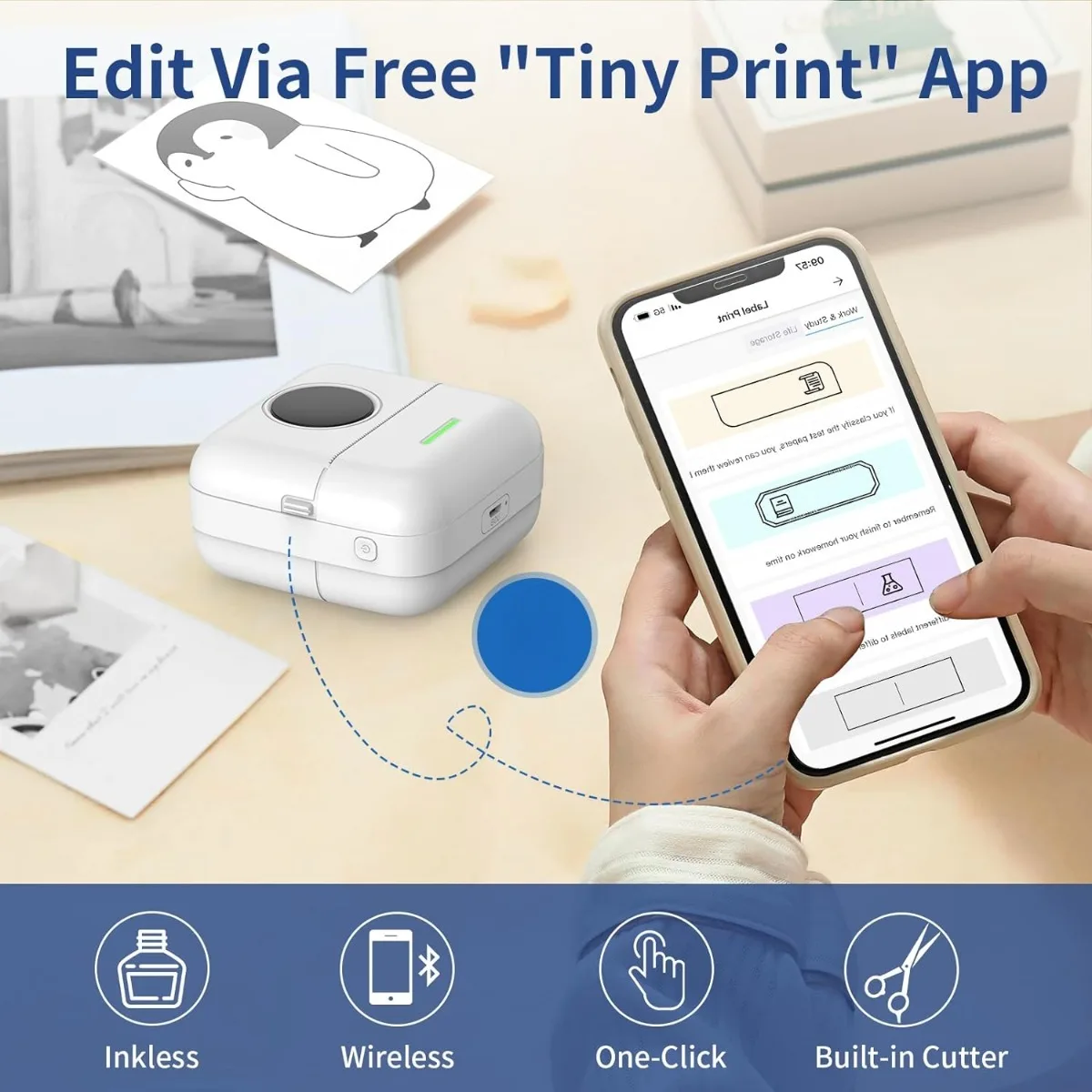 Mini Thermal Printer X5 Bluetooth Pocket Printer Portable Inkless sticker printer for Study, Notes, Pictures, Photos, Journals