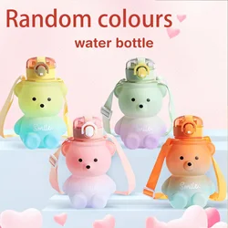 Kawaii Bear Water Straw Bottle 700ml Cute Kids Portable Leakproof Drinking Cups with Strap for Girl School Outdoor Traveling