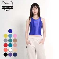 Gemaskerde Personeel Sexy Zijde Glanzende Top Shiny Dieptepunt Shirt Mouwloze Veelzijdige Jarretel Vest Sport Yoga Zwemmen Vest