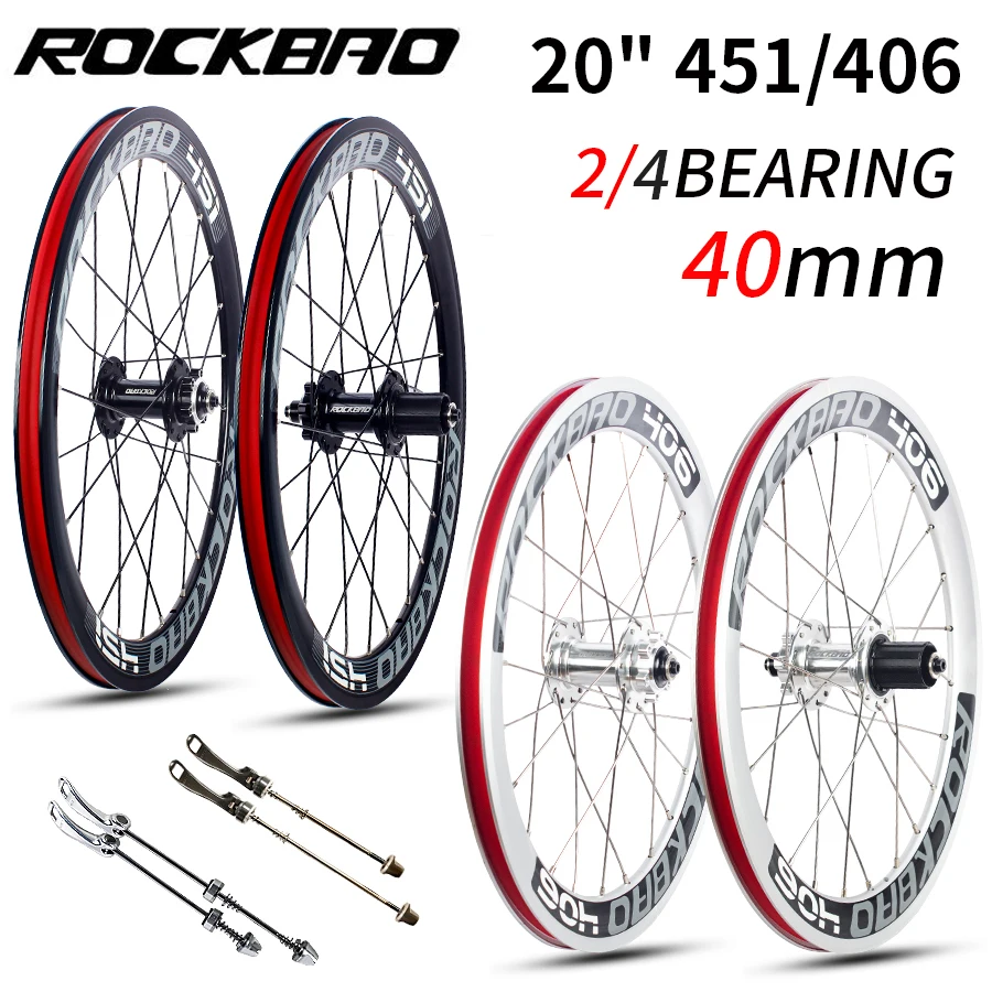 ROCKBAO 20inch Folding Bicycle Wheelset Disc Brake Rim 40mm Aluminum Alloy 2/4Bearings 7-11Speed 406/451 Bike Wheel Set