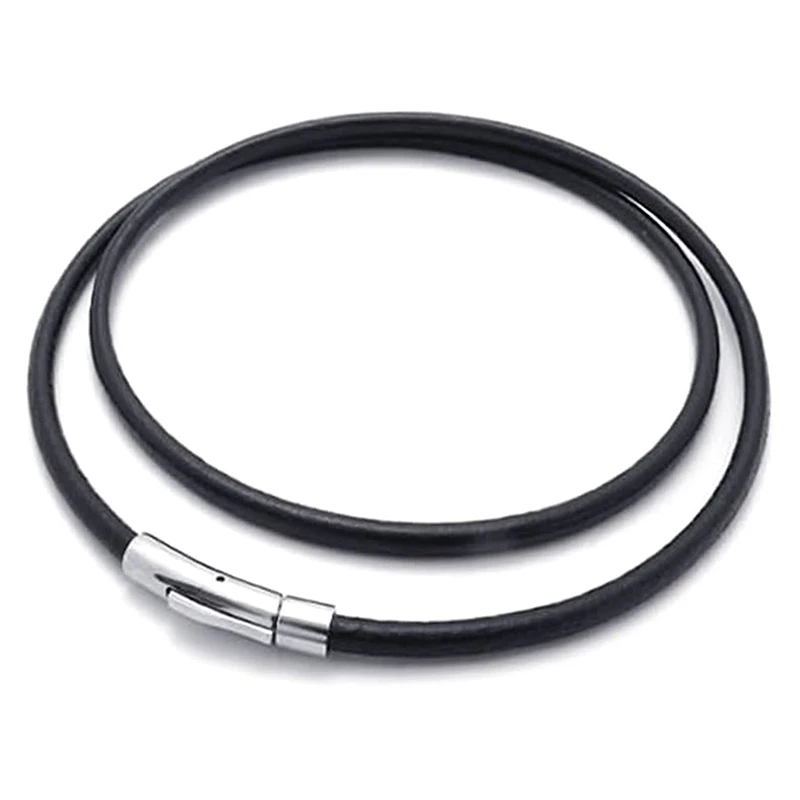 2 Pcs Black Necklace: 1 Pcs 3Mm Rubber Cord Necklace With Closure 24 Inch & 1 Pcs Jewelry Mens Necklace 3Mm Cord Chain With Gift