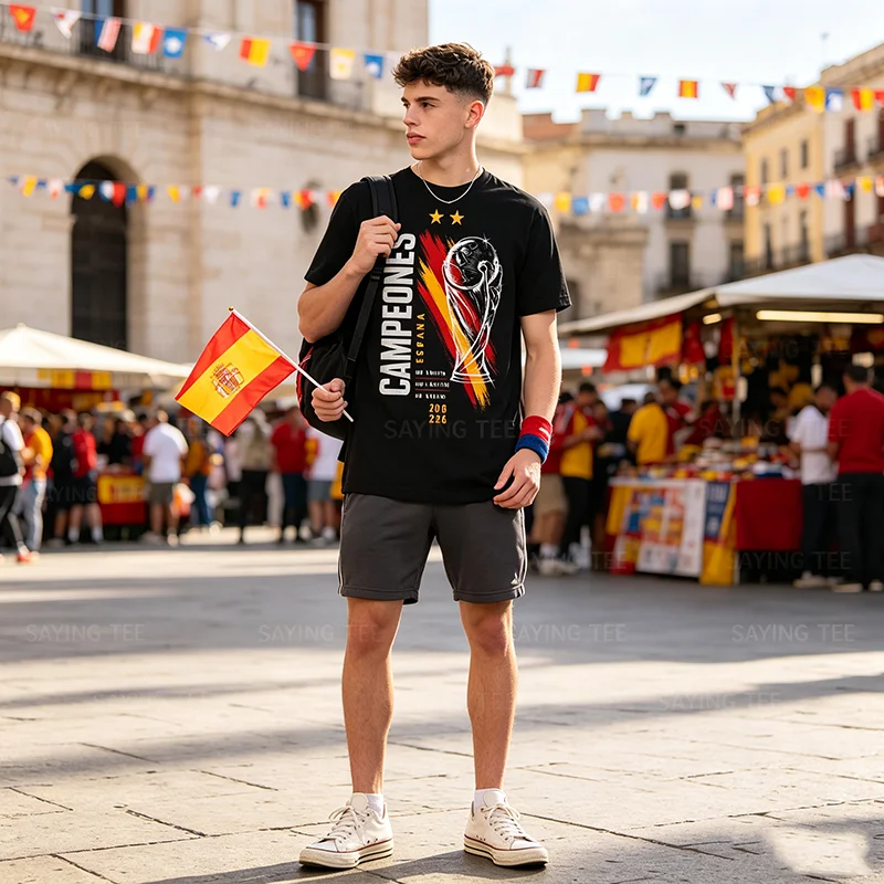 Spanien Weltmeister 2026 T-Shirt Fußballtrikot Y2K Spanien Fußball Grafik Spruch Tee Neuheit Geschenk – Detail 4