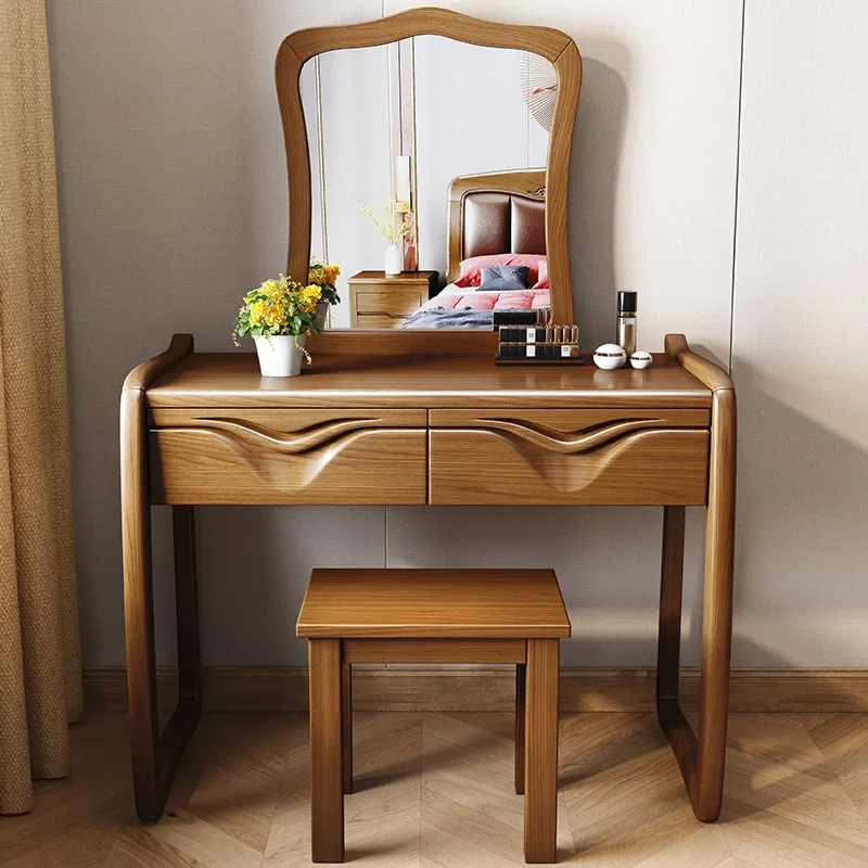 Simple Chinese solid wood dresser makeup stool bedroom walnut solid wood furniture small apartment bedroom makeup table