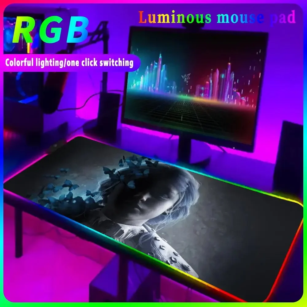 L_lies of P_p Mouse Pad RGB LED Mousepad Gaming Accessories Gamer Keyboard Pad Durable Desktop Pad HD Luminous Desk Mat Backlit