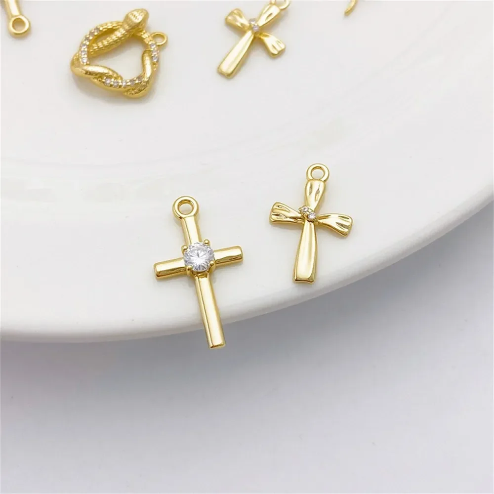 14K vergulde zirkoon slangvormige kruis charme hanger DIY sieraden benodigdheden kralen voor ketting armband ambachtelijke accessoires