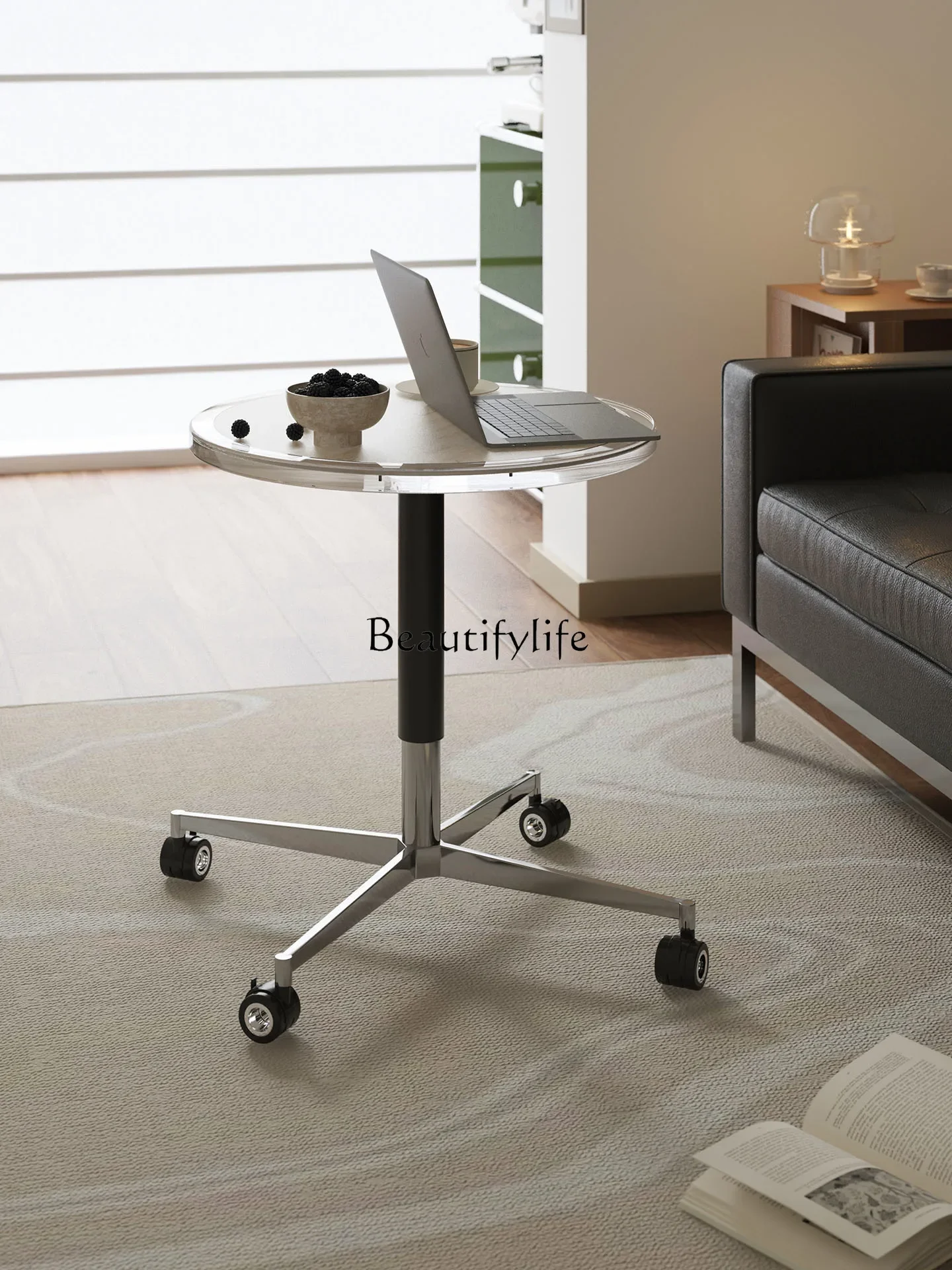 

Home Small Apartment Modern Simple High-End Round Table Rock Slab Coffee Table Movable