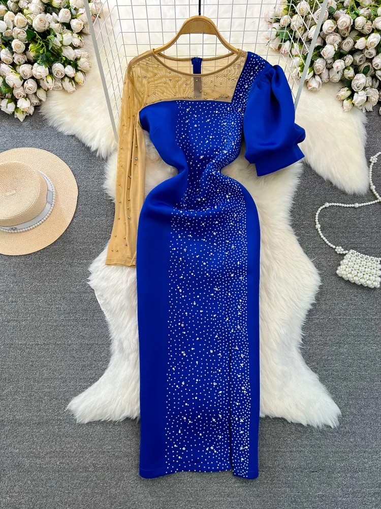 Ele Abendkleid Ball High Socie Lady Personali Me Splice Round Ne Waist in Diamond Split Wrap Body Dr