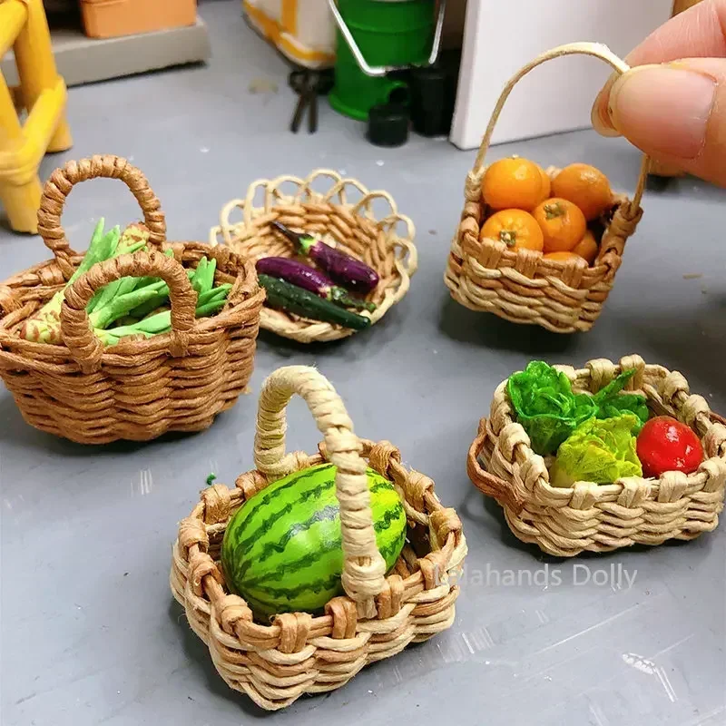 Mini panier de fruits et légumes fait à la main, maison de course, maison modèle de jeu, accessoires de cuisine, scène