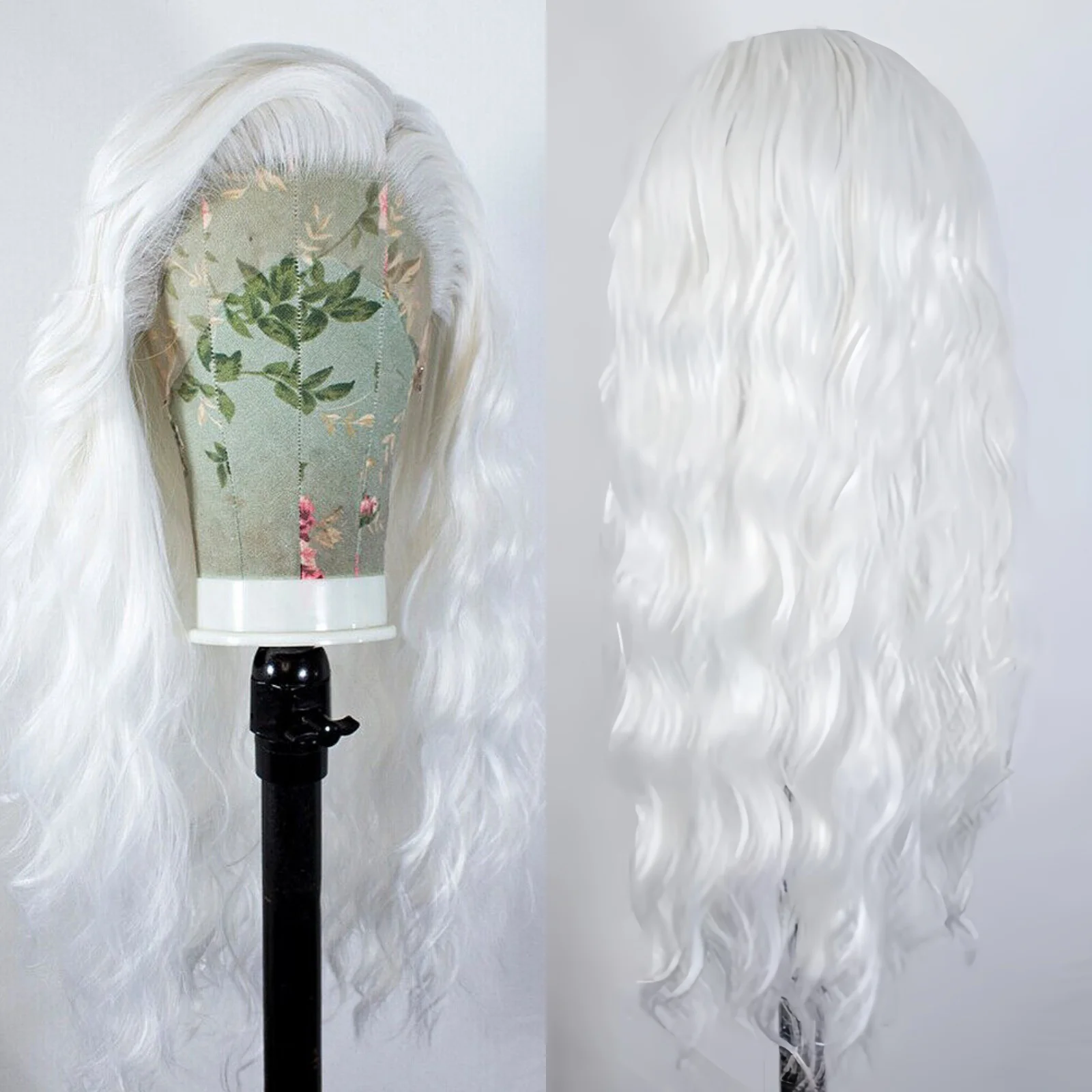 Snow White Wig Long Curly Wavy Synthetic Lace Front Wig Loose Deep Wave Colored Hair 13X4 Frontal Wigs for Women Party Cosplay image 3