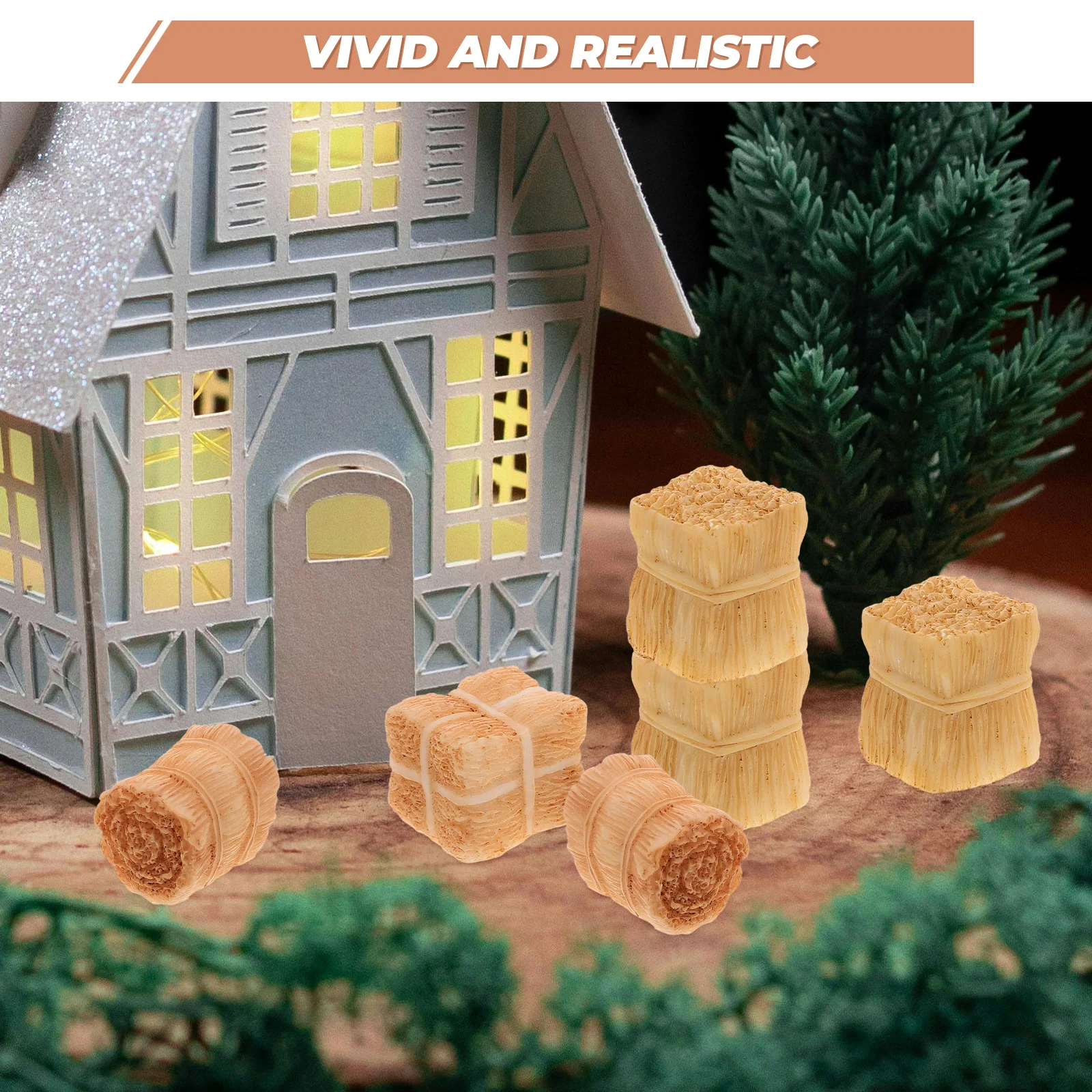 

12pcs Mini Farm Straw Ornaments Realistic Artificial Hayrick Dollhouse Yard Scene Decorative Haystack Resin Accessories Photo