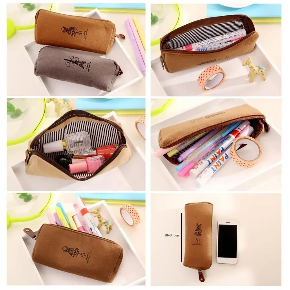 Multi Color Linen Retro Practical Stationery Study Article Pen Holder Student Pencil Case Zipper Bag