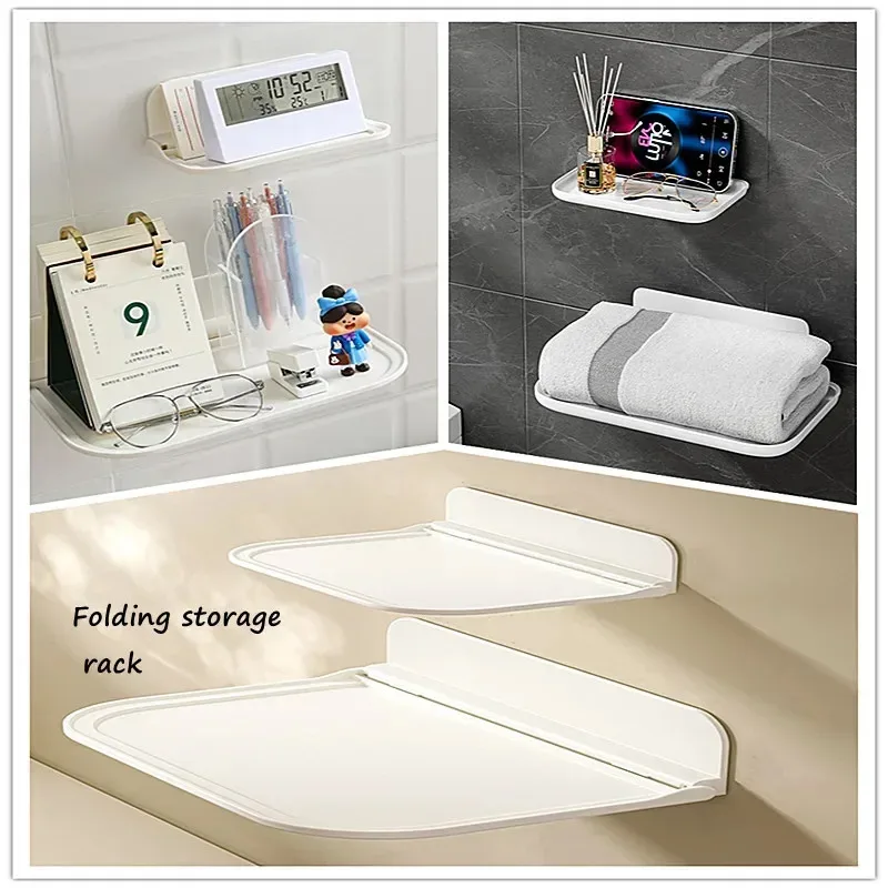 Klappbares, an der Wand montiertes Regal, platzsparend, faltbares Lagerregal, stanzfreier Telefonhalter, WLAN-Router, Ablagefach, Heim-Organizer