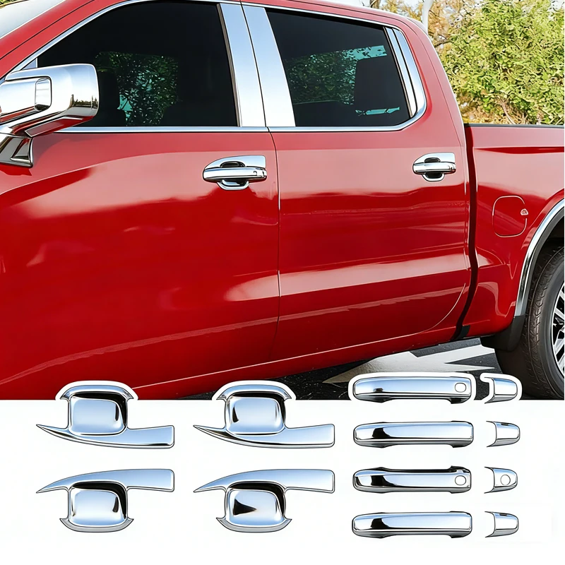 ⭐Genuine⭐ Intelligent Door Bowl Handle Cover For Chevrolet Silverado 2020-2024 Carbon Fiber Chrome Silver Glossy Black Styling - view 5