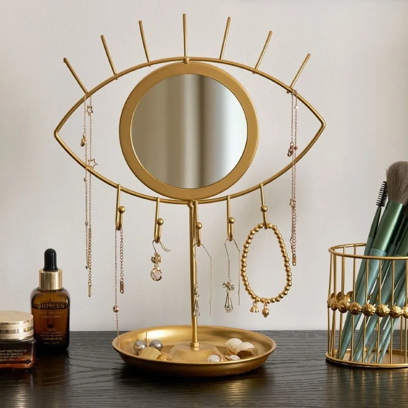Organizer Stand Holder Display Rack Gold Mirror Earring Necklace Bracelet Ring Storage Tray Bedroom Dorm Vanity Decor