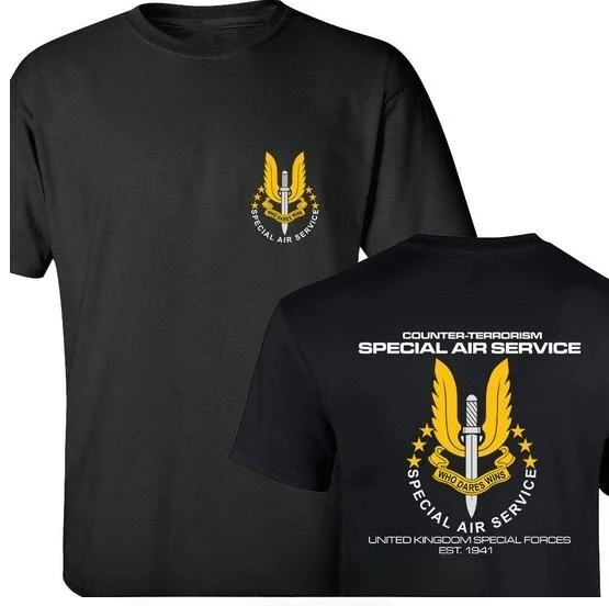 High Quality SAS Special Air Service T Shirt Men Two Sides British Army Special Forces Sniper Gift Casual Tee Shirt USA Size