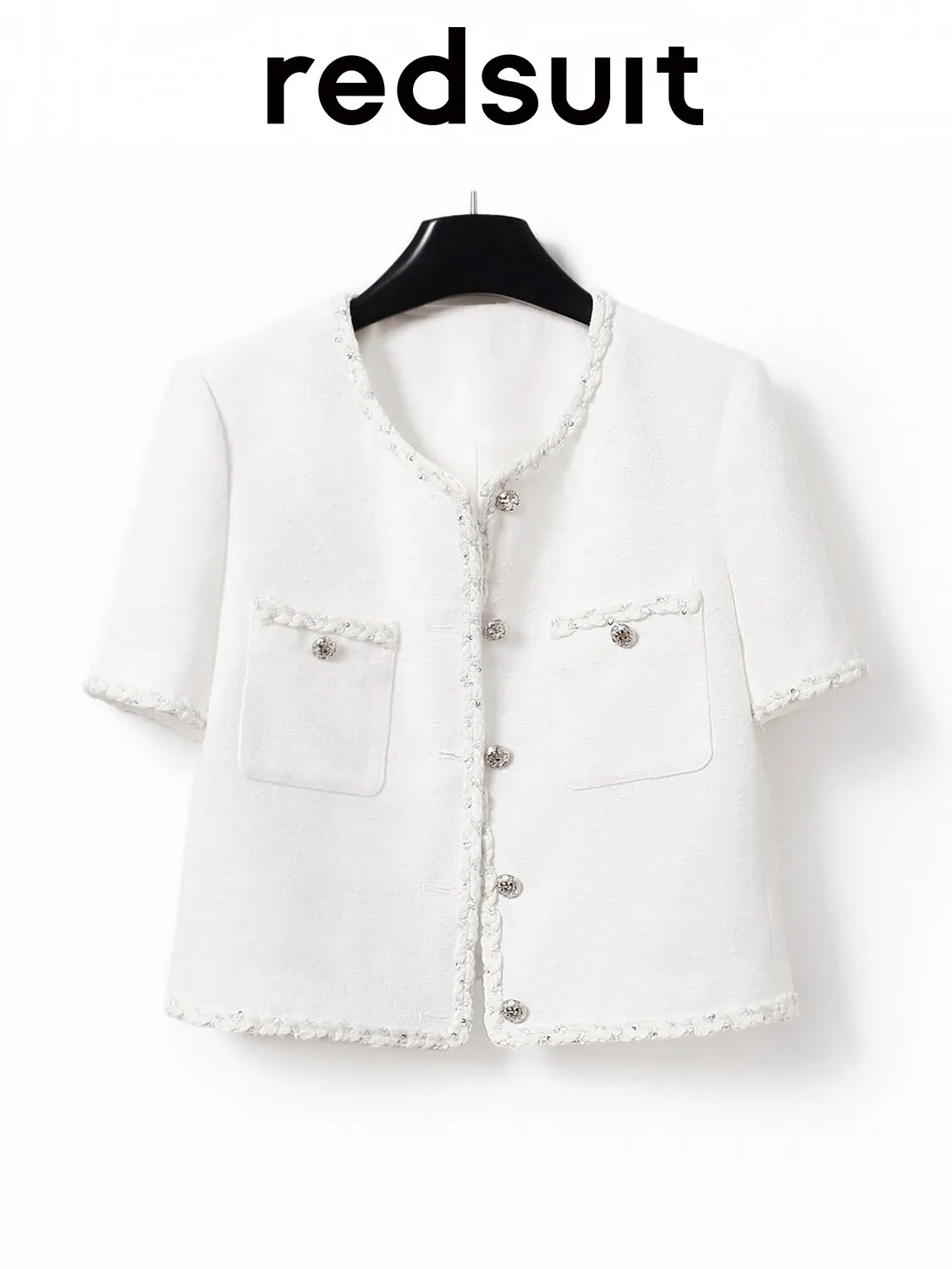 New Hand woven silver wire edging simple commuting round neck short sleeved top Custom size