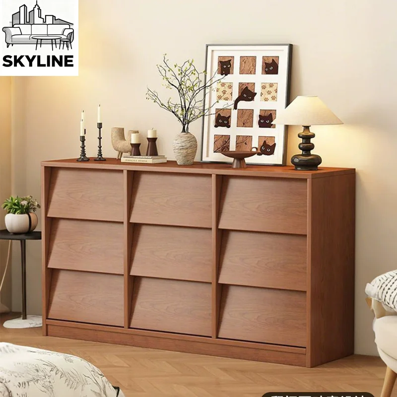 Medieval Solid Wood 9-Drawer Chest, Wall Storage Cabinet for Bedroom Living Room