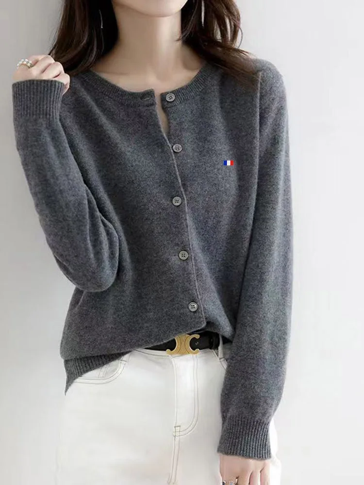 Clearance Spring And Autumn Women\'s Cardigan Loose Large Size Crewneck Wool Sweater New Blouseo Female Casual Long Sleeve Tops