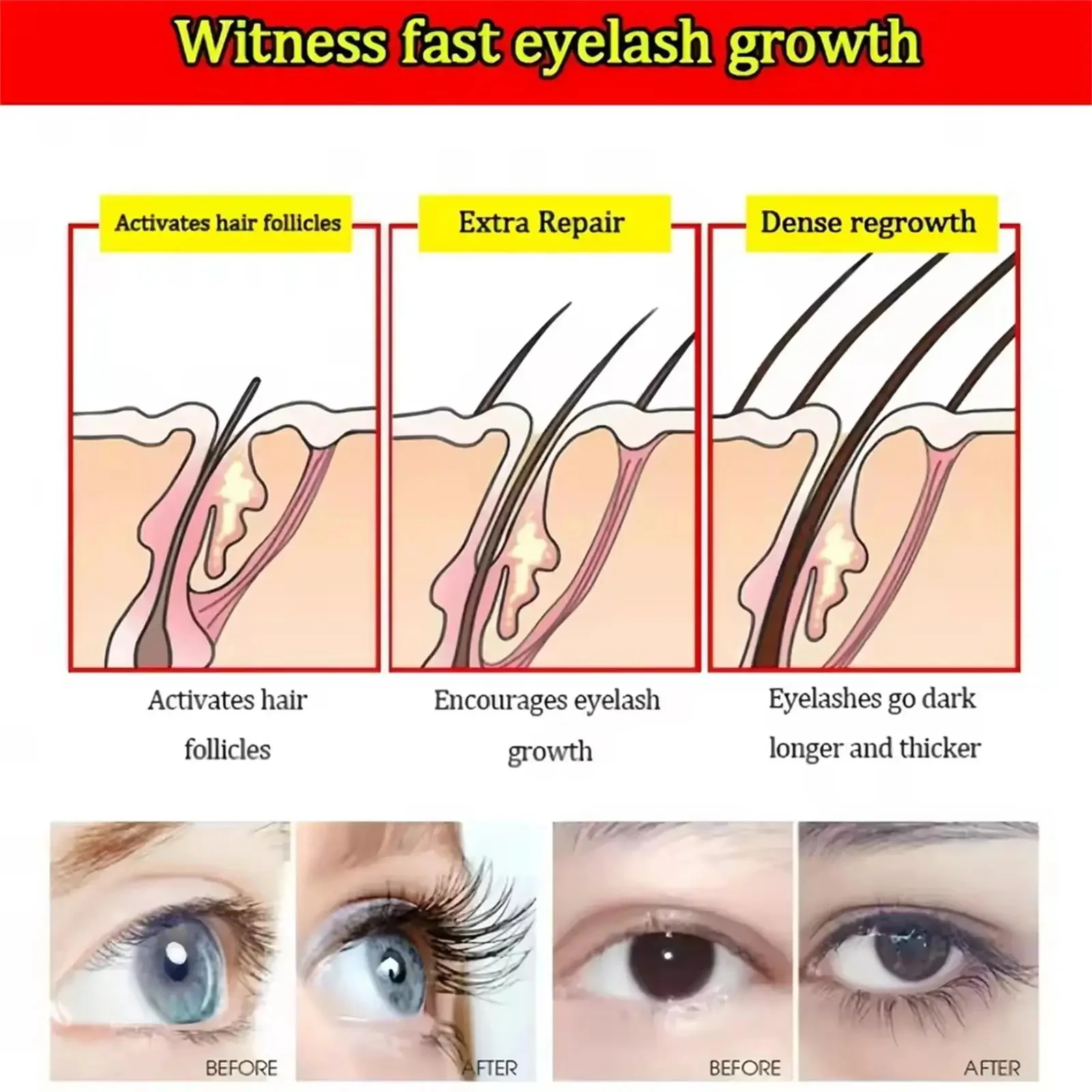 Sérum de croissance rapide des cils, rehausseur de cils naturel, plus long, plus épais, traitement des cils, produits de soins pour les yeux, maquillage, 7 jours