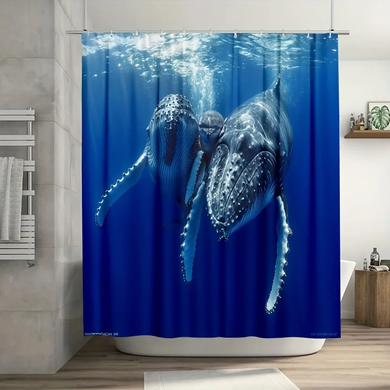 深海水中海洋生物シャワーカーテン防水浴室家の装飾海洋クラゲイカイラストブルートロピカルa