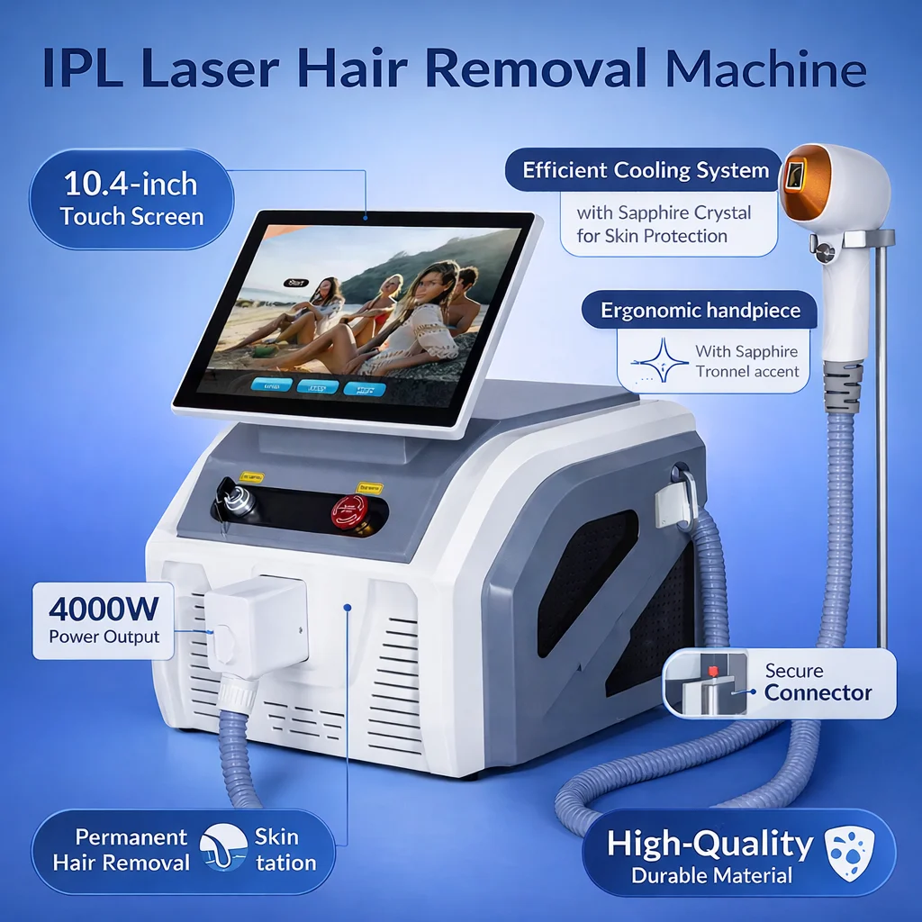 

Лазерный аппарат для удаления волос на теле 4000 Вт, диодный, 4 длины волны (755, 808, 1064, 940 нм), диодный лазер Ice Titanium