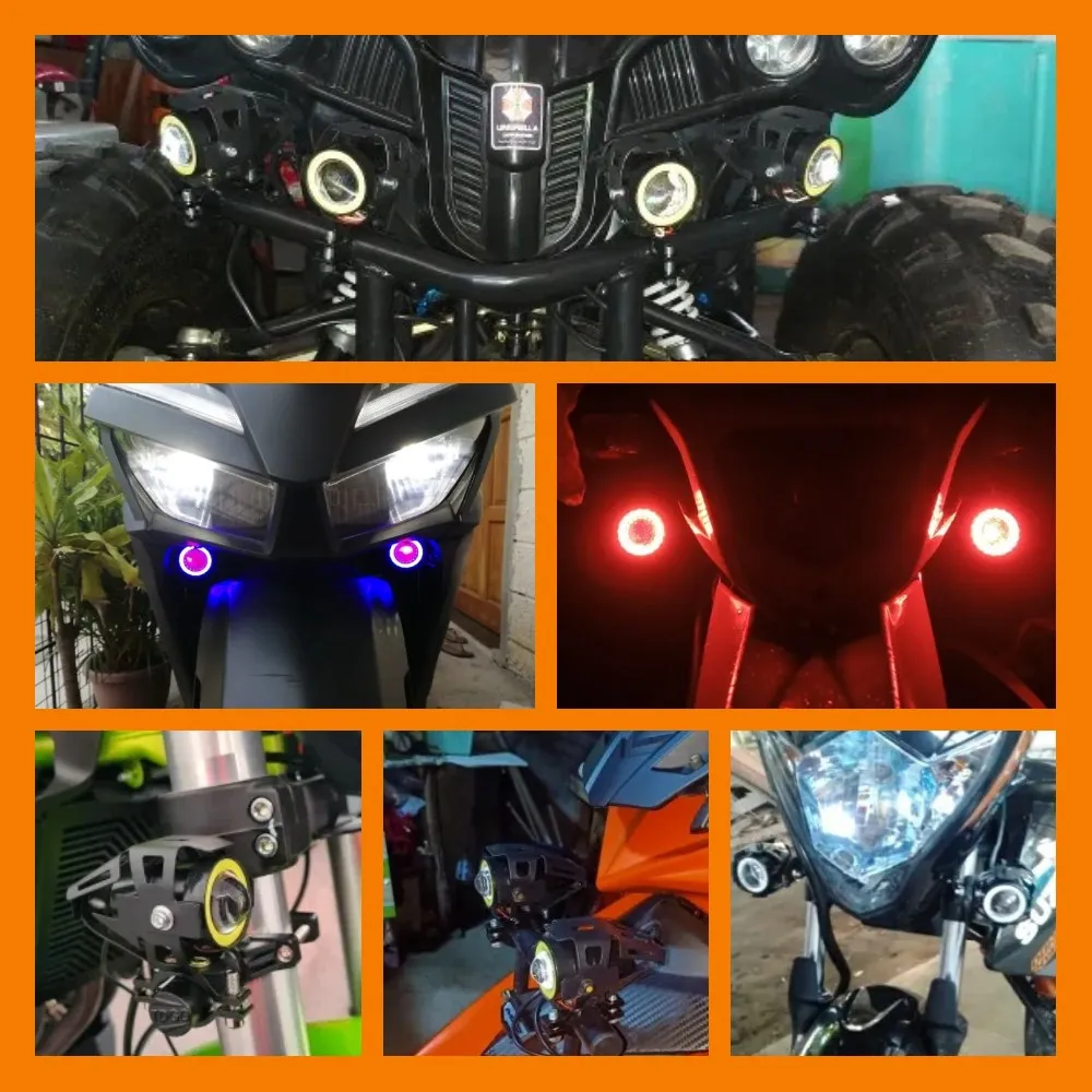 Anjo olhos auxiliar luzes led para motocicleta farol 12v piscando longo alcance drl adicional holofotes lâmpada lense luzes de nevoeiro