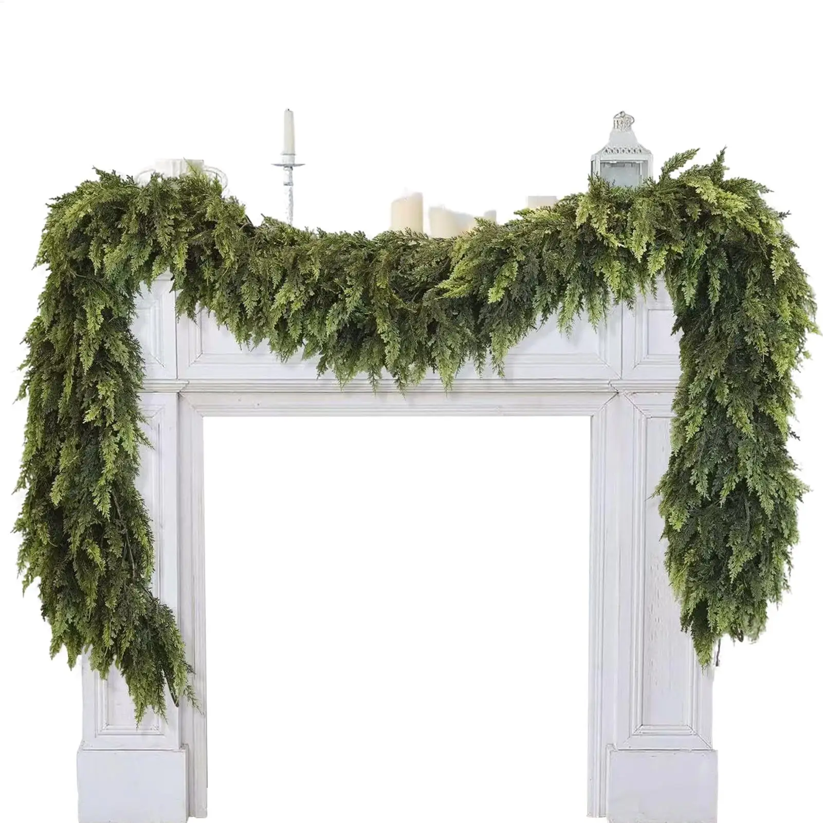 

1.5m/1.8m/2.7m Christmas Garlands Artificial Holiday Green Pine Wreath Faux Garland for Fireplace Tree Mantel Outdoor Porch