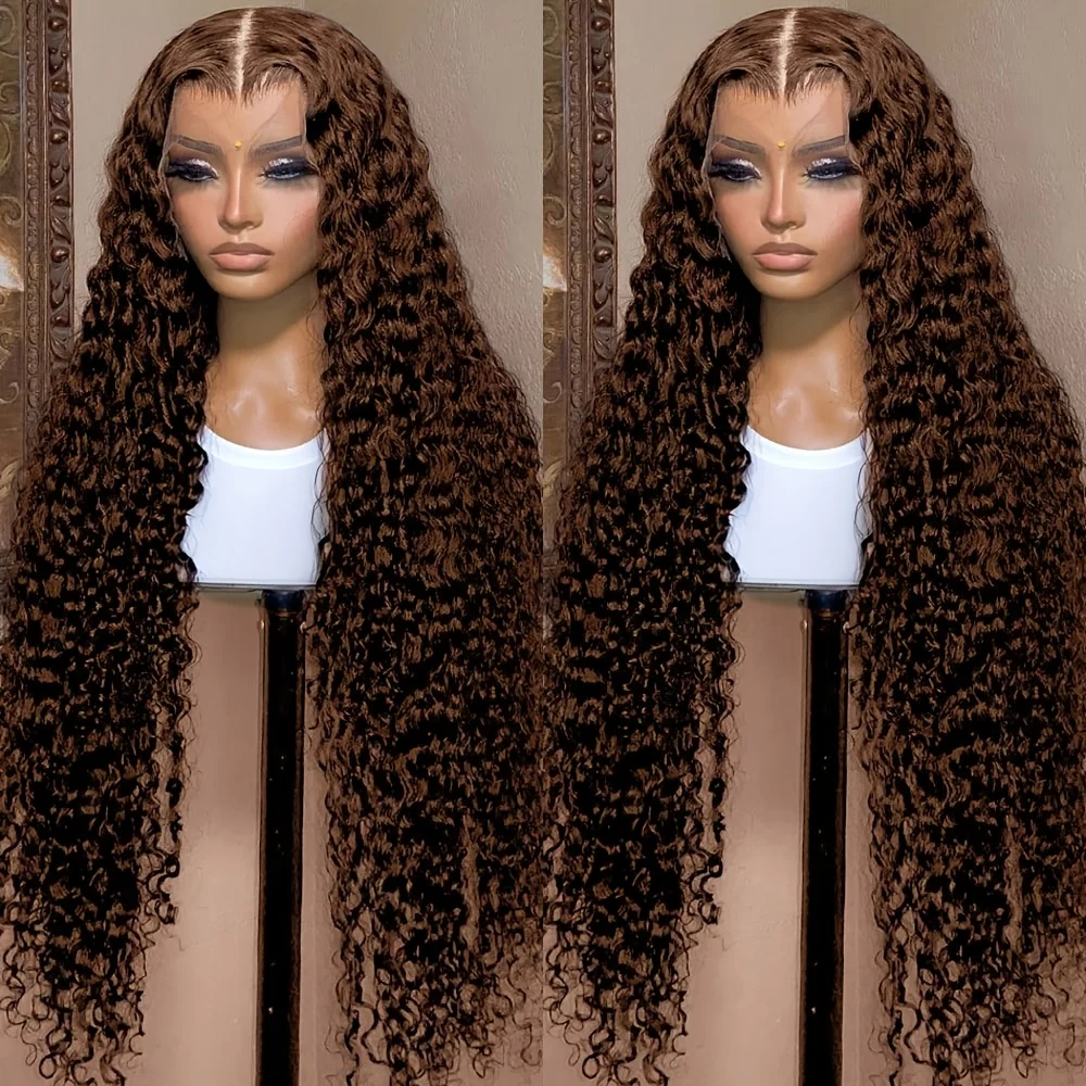Chocolate Brown Deep Wave Frontal Wig Colored #4 Deep Curly Lace Front Human Hair Wigs Remy 13x4 HD Lace Frontal Wigs For Women