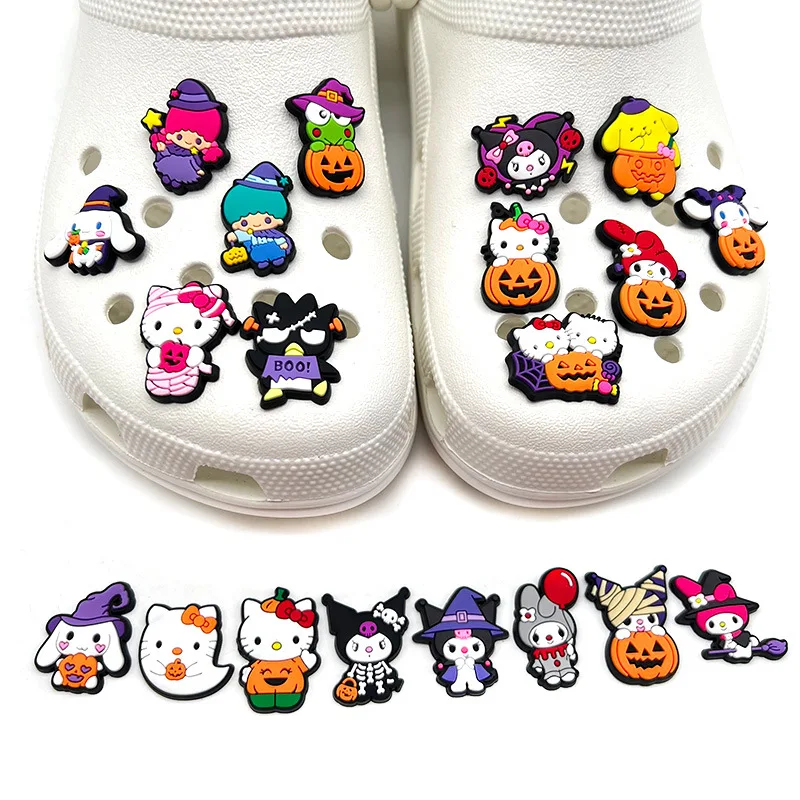 

New Sanrio Cartoon Shoe Charms Halloween Series Cute Cinnamoroll Hello Kitty Kuromi Melody Slippers Decoration Accessroies Gifts