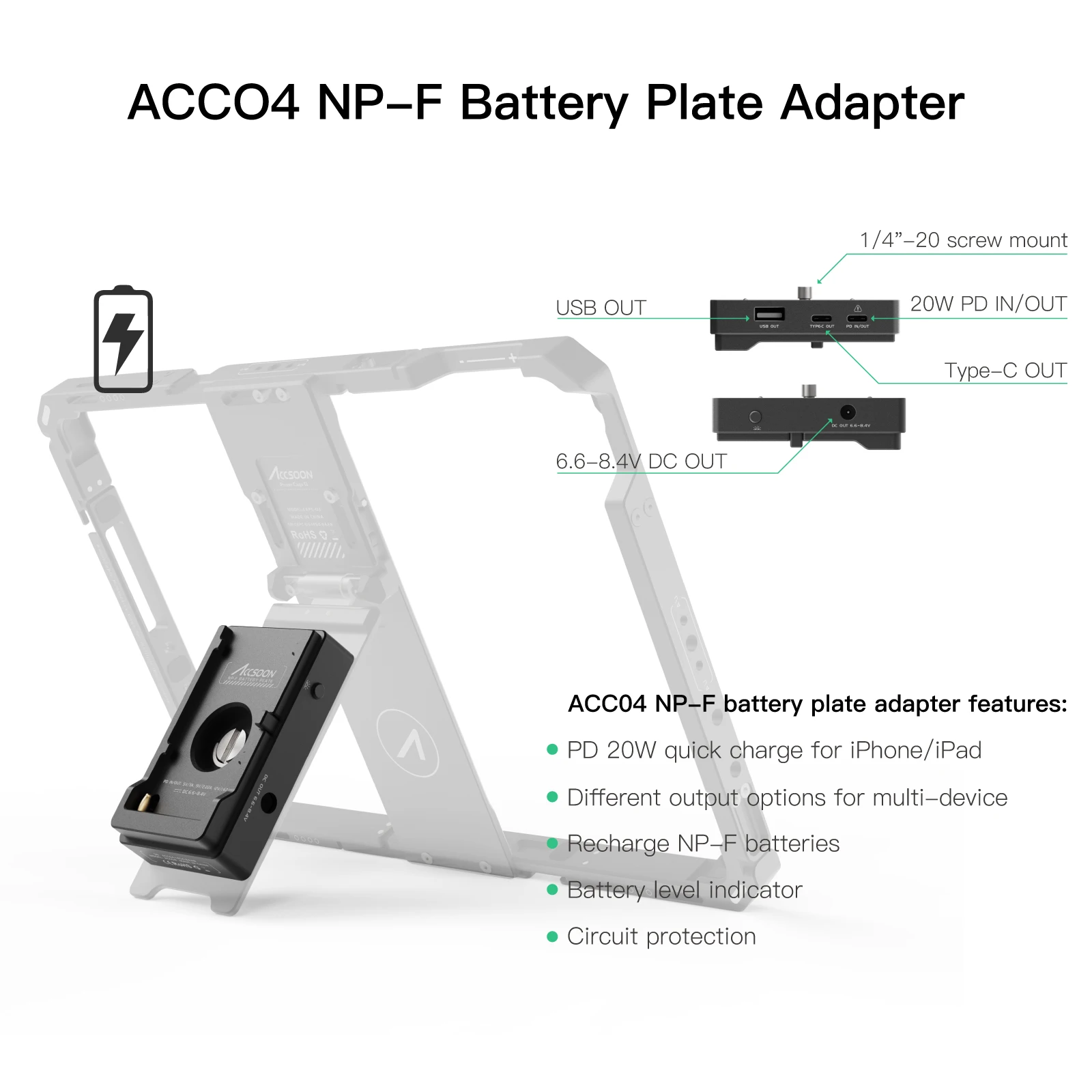 Imagem -04 - Accoon-gaiola Protetora para Carregamento Ipad Tamanho Ajustável Combinado Pro Video Monitor de Transmissão ao Vivo Powercage Iii