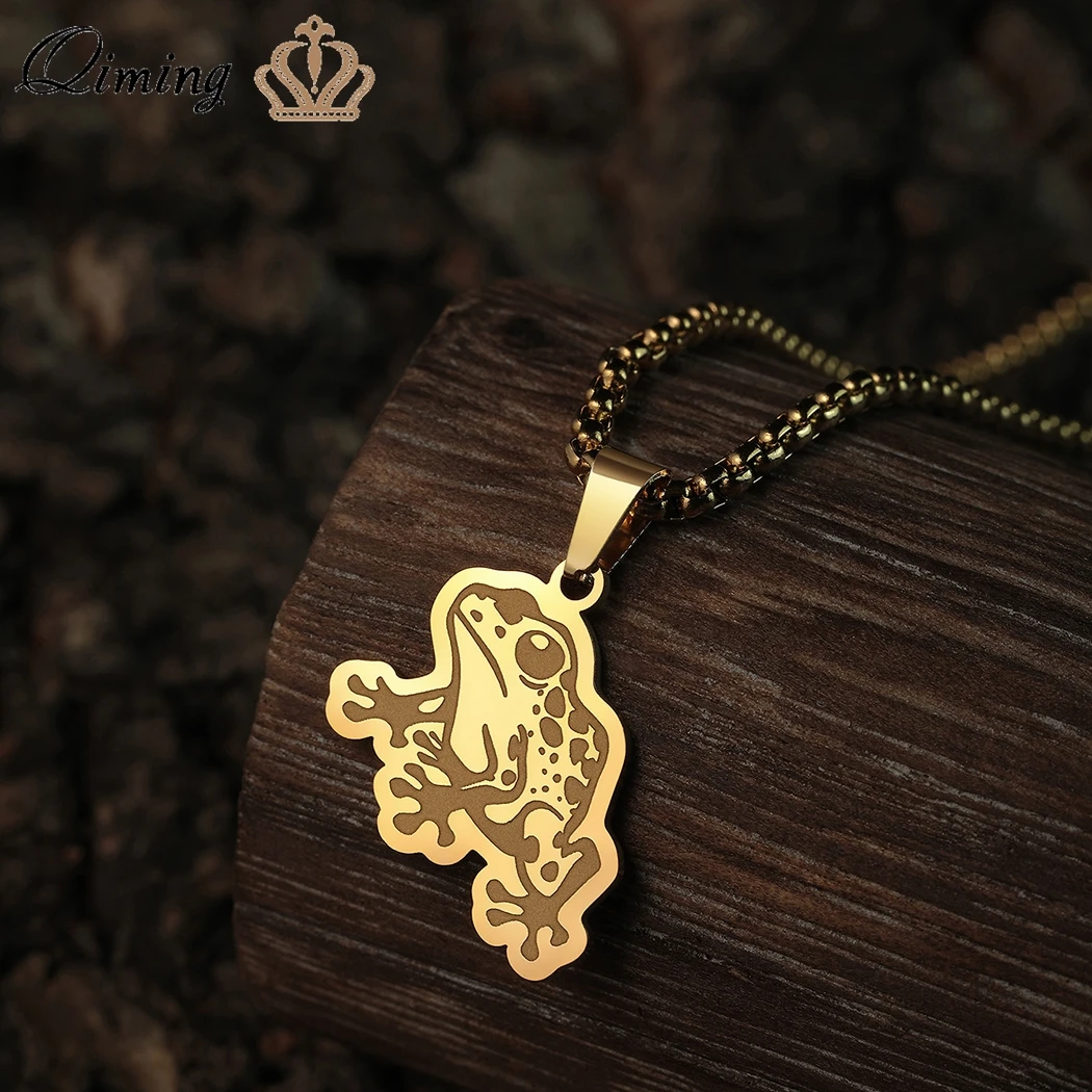 QIMING Spotted Poison Dart Frog Pendant Necklace Women Men Jewelry Animal Gold Fashion Necklace Party Gift