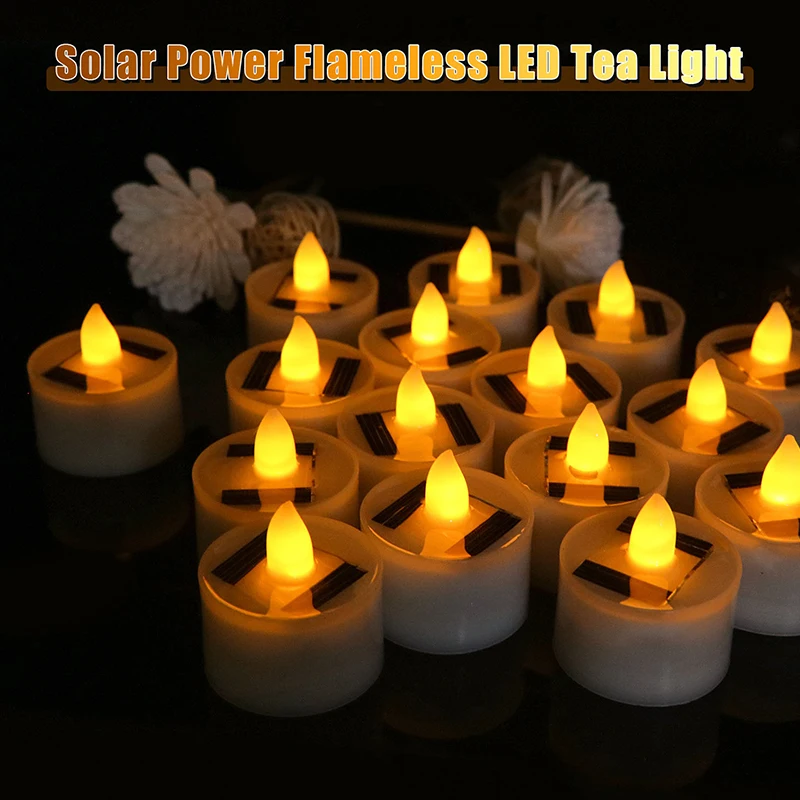 Solar Power Flameless LED Tea Light Plastic Candle Light Power LED Flameless Electronic Tea Lights Lamp For Outdoor Garden Decor