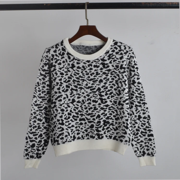 

Осень-зима, круглый вязаный топ Ne с леопардовым принтом, женский теплый свободный свитер с вышивкой и вышивкой