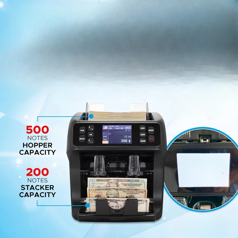 DT800 Bank Grade Multi Currency Bill Counter, Serial Nb, 2CIS/UV/MG Counterfeit Detection, Value Counter, Sort & Print