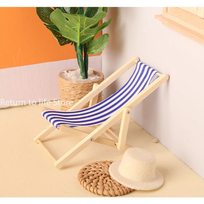 1:12 Mini sedia da spiaggia in legno Miniature Arredamento scena domestica Mobili emulativi Modello Casa delle bambole Decorazione della casa Casa da gioco