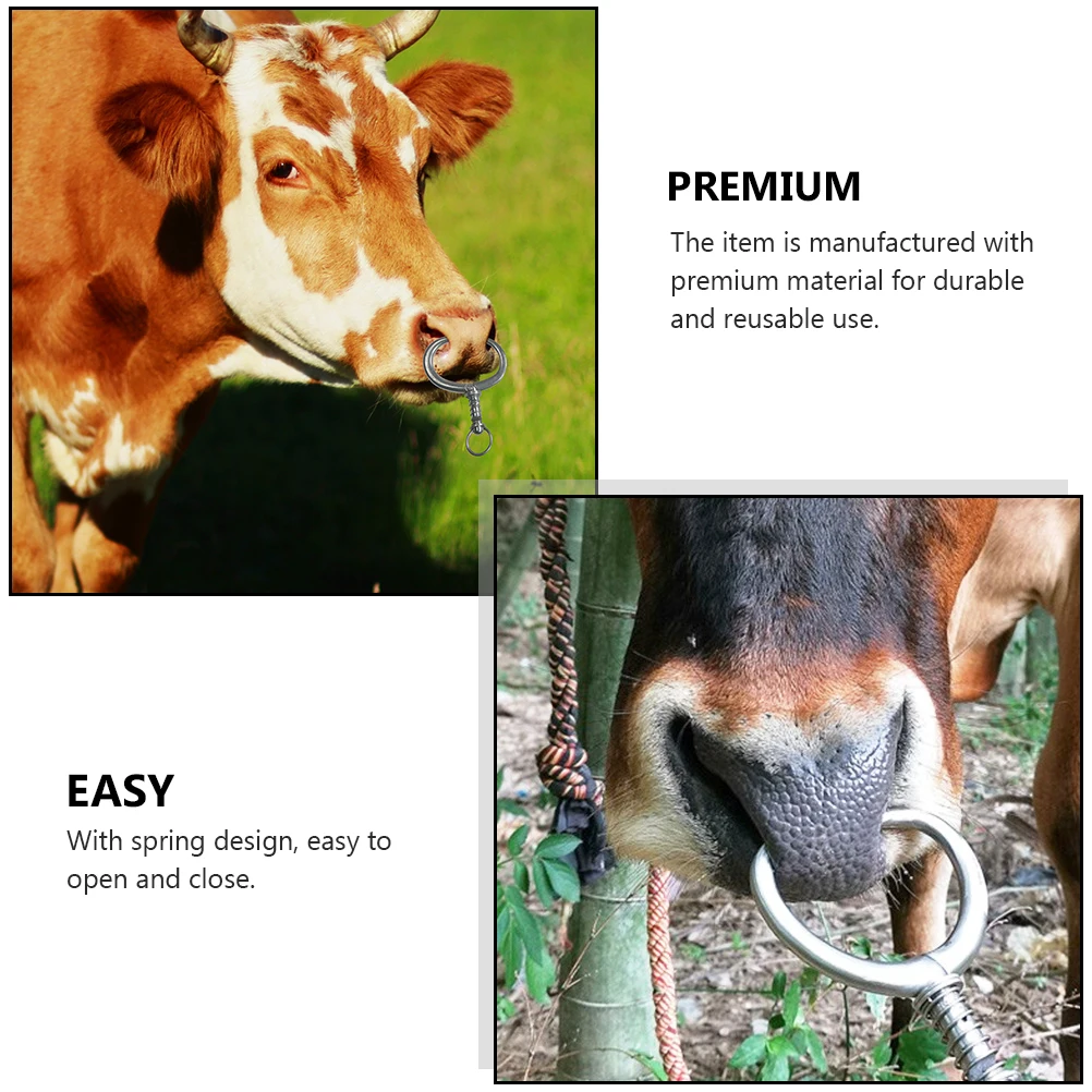 

Stainless Steel Cattle Plier Hoop Silver Bull Nose Ring Traction Device Cow Circle Durable Nose Rings for Farm Animal Supplies
