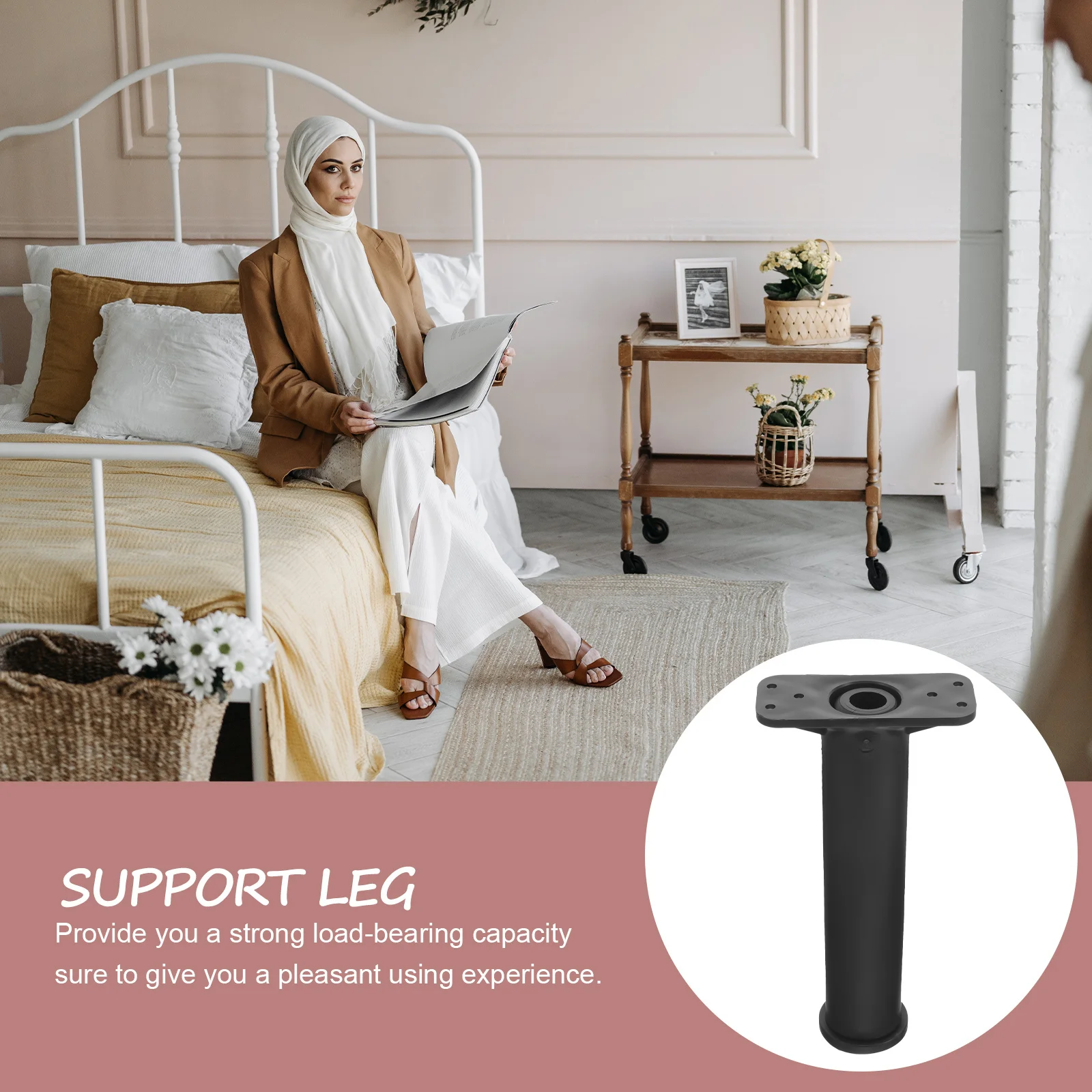 

4Pcs Bed Frame Support Legs Replacement Bed Center Leg Adjustable Height High Strength Easy Install Smooth Surface Floor