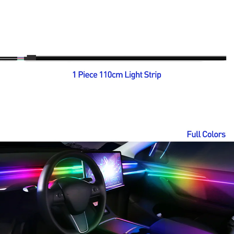 Zubehör für Auto-Umgebungslicht, Acrylstreifen, 110 cm, 90 cm, 75 cm, 35 cm, 20 cm, volle Farben, RGB-Auto-Innenraum, Bluetooth-App-Steuerung