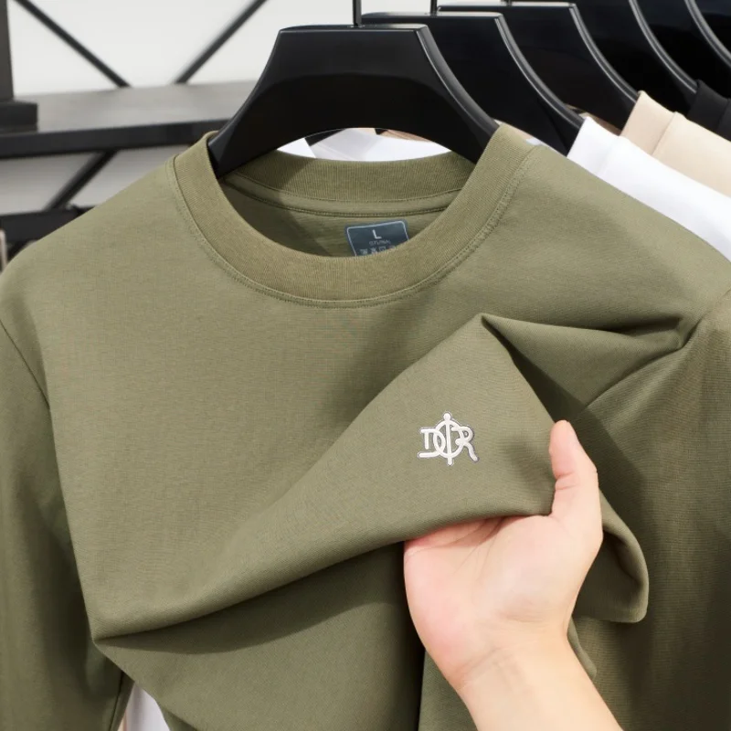 الراقية أزياء طويلة الأكمام تي شيرت العلامة التجارية تنقش تصميم الرجال الخريف جديد مريح وتنفس عارضة جولة الرقبة أعلى