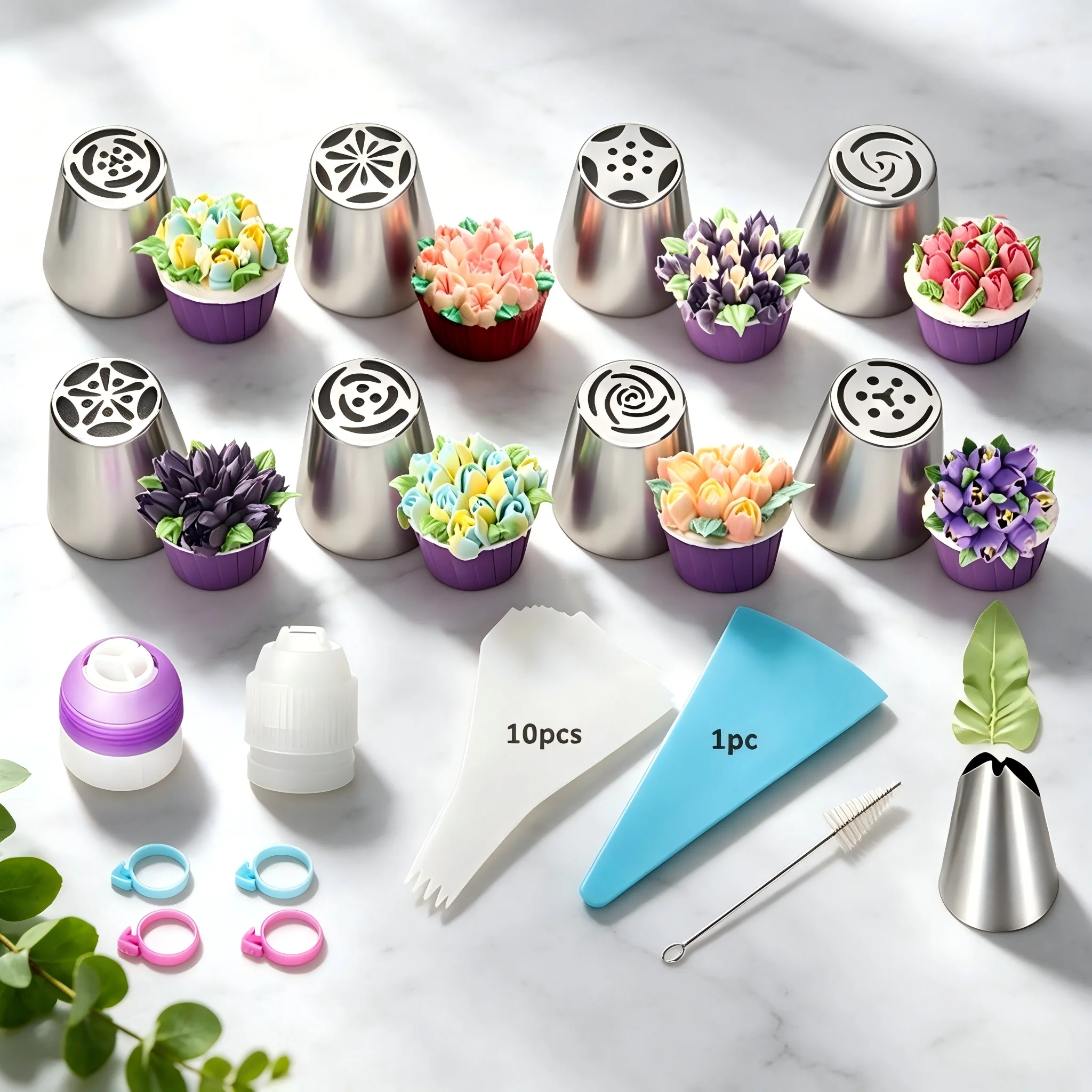27PCS Russian Tulip Piping Nozzles Set, Food Grade Stainless Steel, Icing Tips, Easy Clean for Cake Cupcake Candy Home Baking