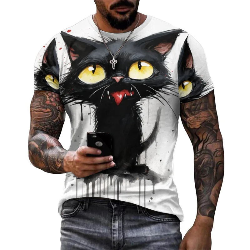 Strange Cat Graphic T Shirt Men Graffiti Animal 3D Printed Tees Summer Casual Breathable O-Neck Street T-Shirts Short Sleeves image 2