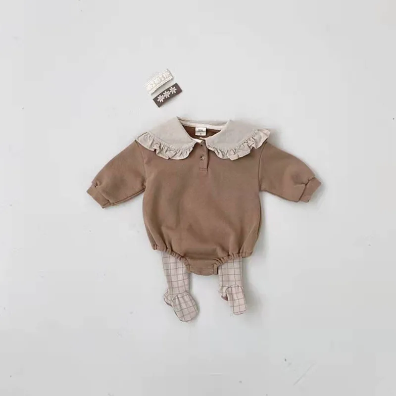 Spring Autumn Newborn Clothes New Ins Boy Girl Infant Simple Casual Loose Long Sleeve Bodysuit Baby Cotton Fashion Solid Onesie