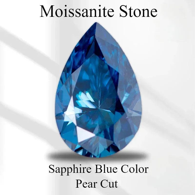 ANEW Moissanite Stone Pear Cut Sapphire Blue Colour Lab Created Heat Diamond Jewelry Making Materials Comes With Certificate