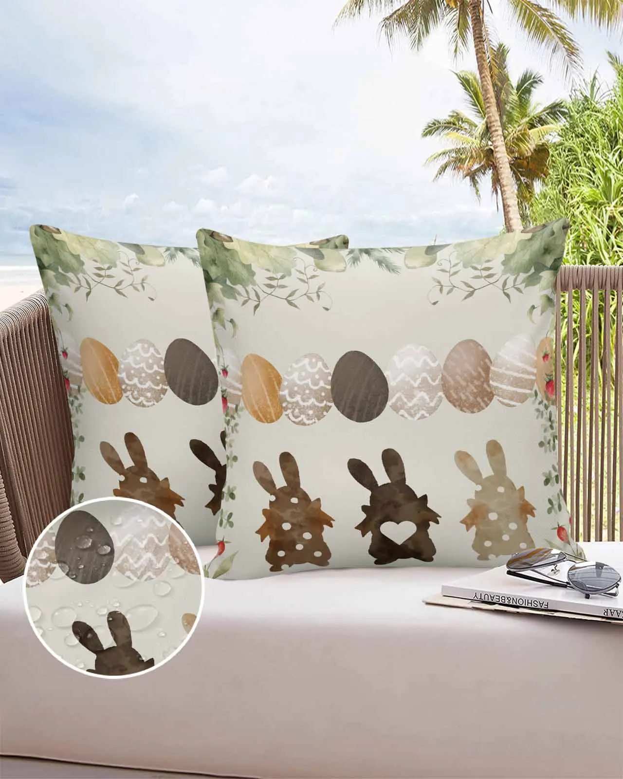 2/4PCS Rabbit Easter Flower Egg Waterproof Cushion Cover For Home Decoration 40/45/50/60/66cm Pillowcase