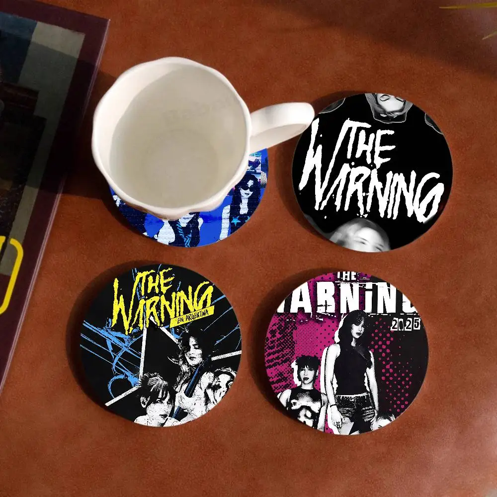 Rock The W-Warning Band Themed Wooden Coaster Creative Heat-Resistant Non-Slip Table Mat, Suitable for Protecting Desktop
