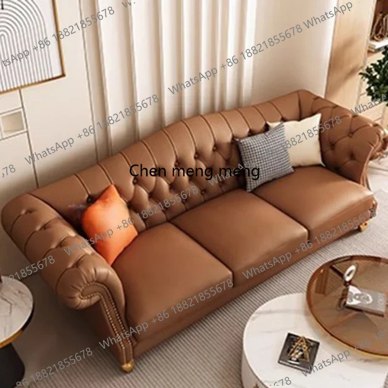 

Luxury Foam Cushion Sofa Brown Soft Genuine Leather Love Seat Lounge Sofa Lazzy Designer Salon Meuble Living Room Furniture