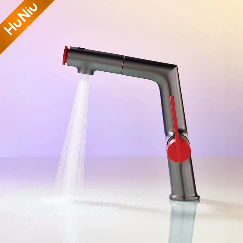 

HuNiu Bathroom Sink Faucet Basin Pull-out Faucet Hot and Cold Water Mixer Water Tap Single Hole For Bathroom Sinks Faucet Taps
