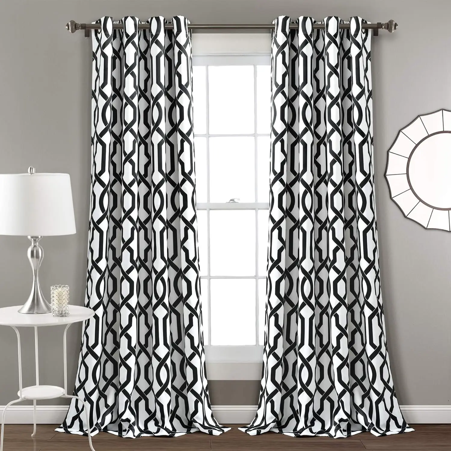 

Light Filtering Curtain Panels Set for Living Room Bedroom, Black White Trellis Pattern, 52x84 Inch, 2 Panels