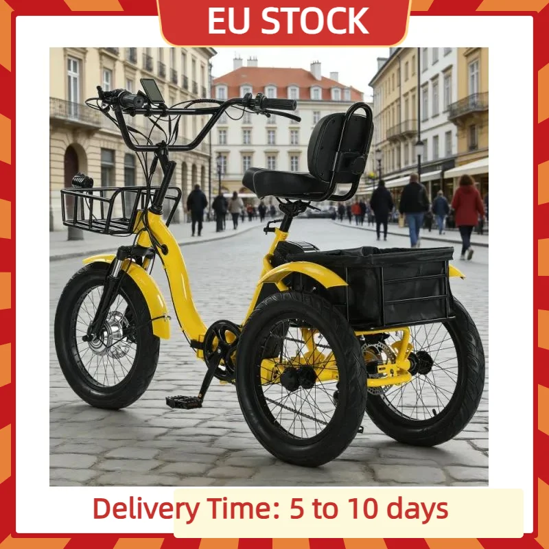 18-Zoll faltbares Elektrofahrrad mit 3 Rädern für Erwachsene, 350W Elektro-Dreirad für Senioren, Elektrofahrrad mit herausnehmbarem Akku und Korb
